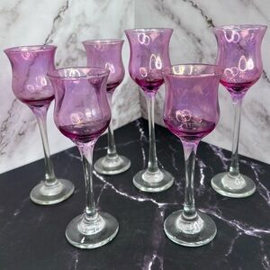 Premium Amethyst Glass Tealight Holders – 6 Long-Stem Hurricane Style – Vintage